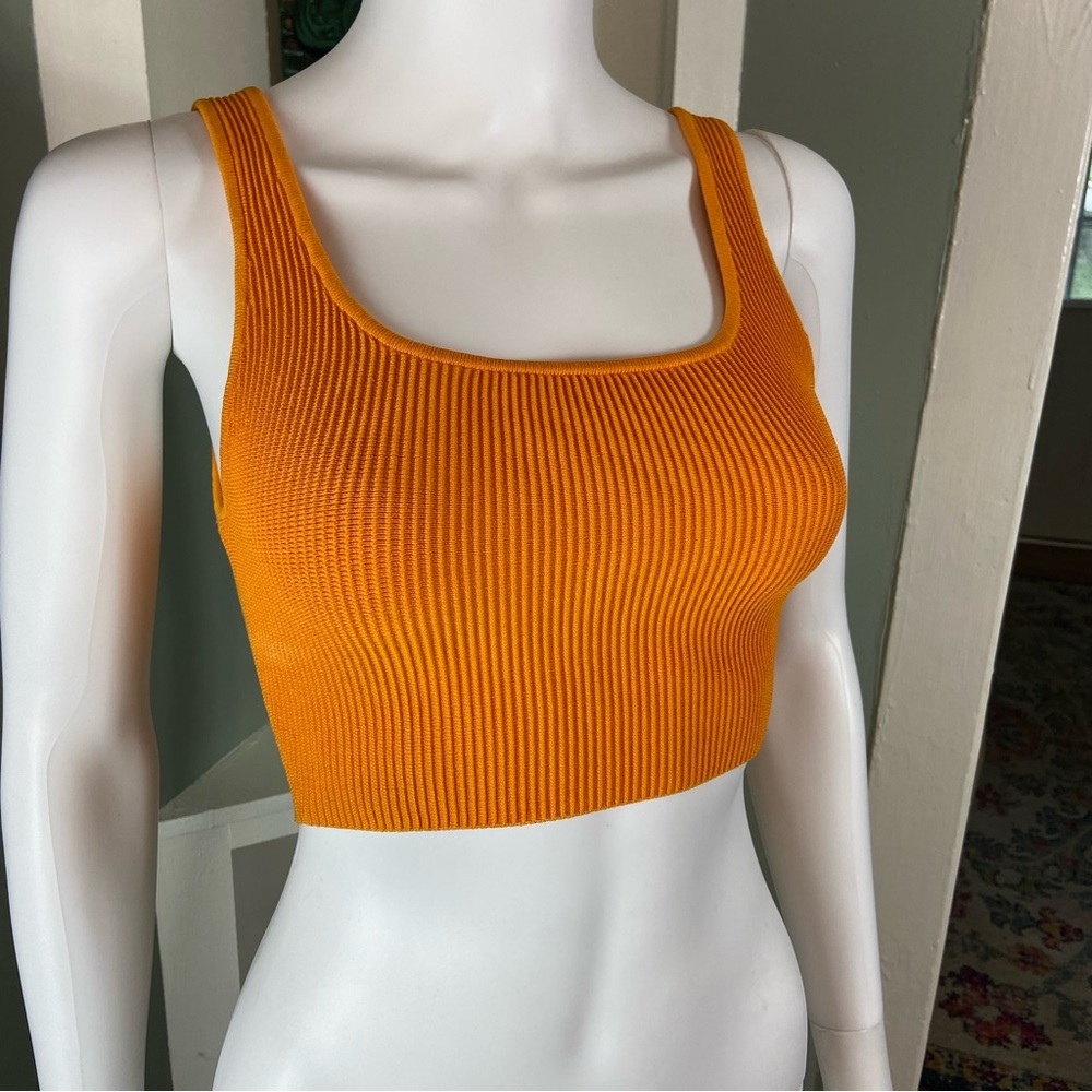 Aritzia Babaton Sculpt Bright Orange Knit Ribbed Tank Crop Cropped Top Small S